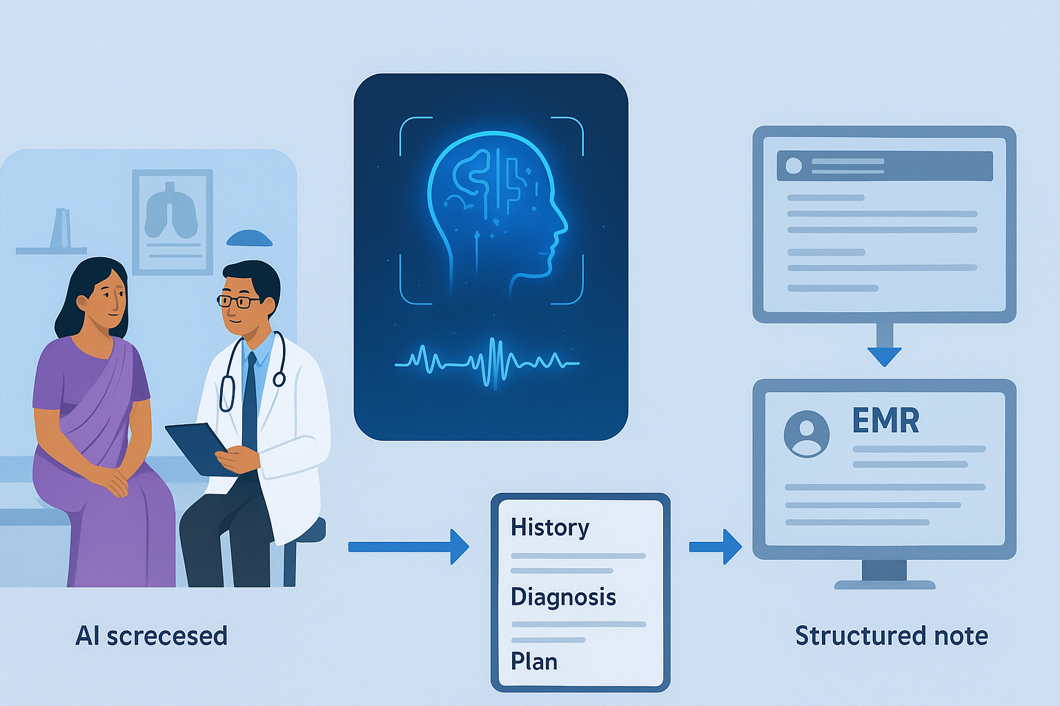 patient consult to AI processed structured note to EMR